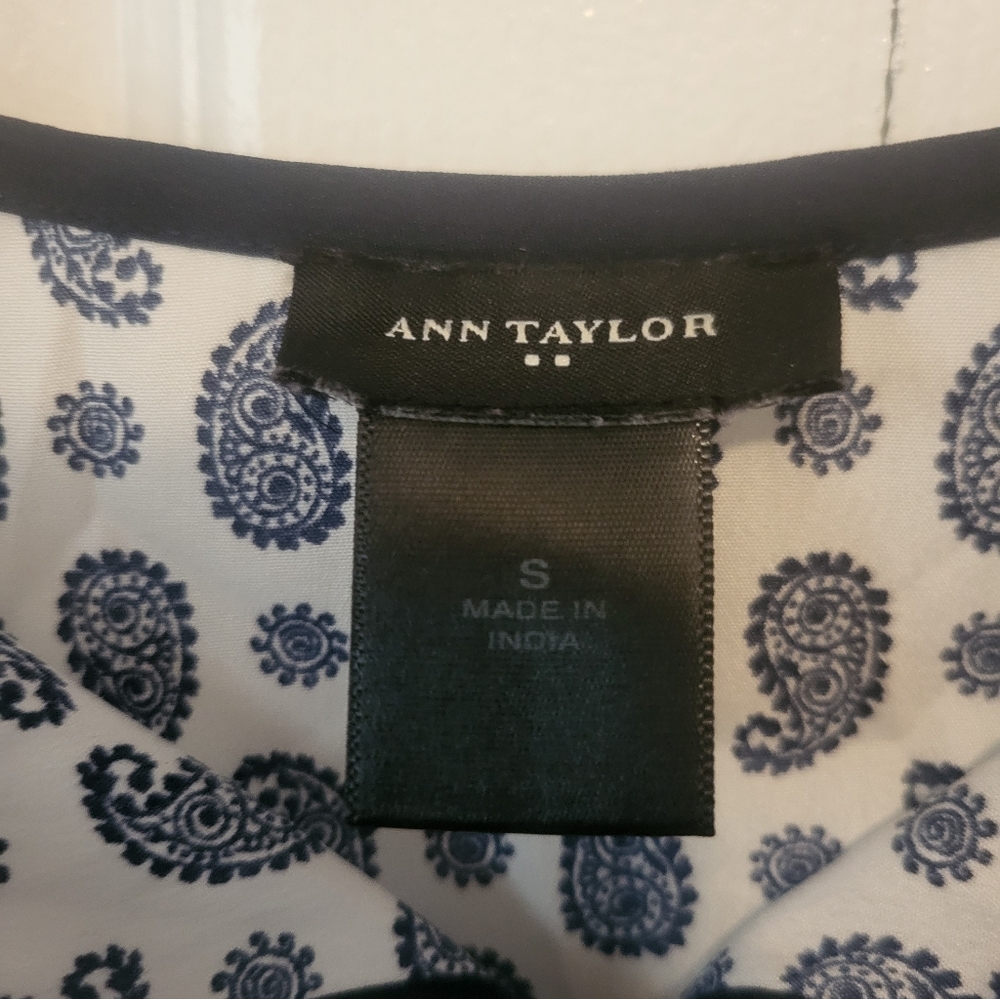 Ann Taylor Navy and White Paisley Blouse